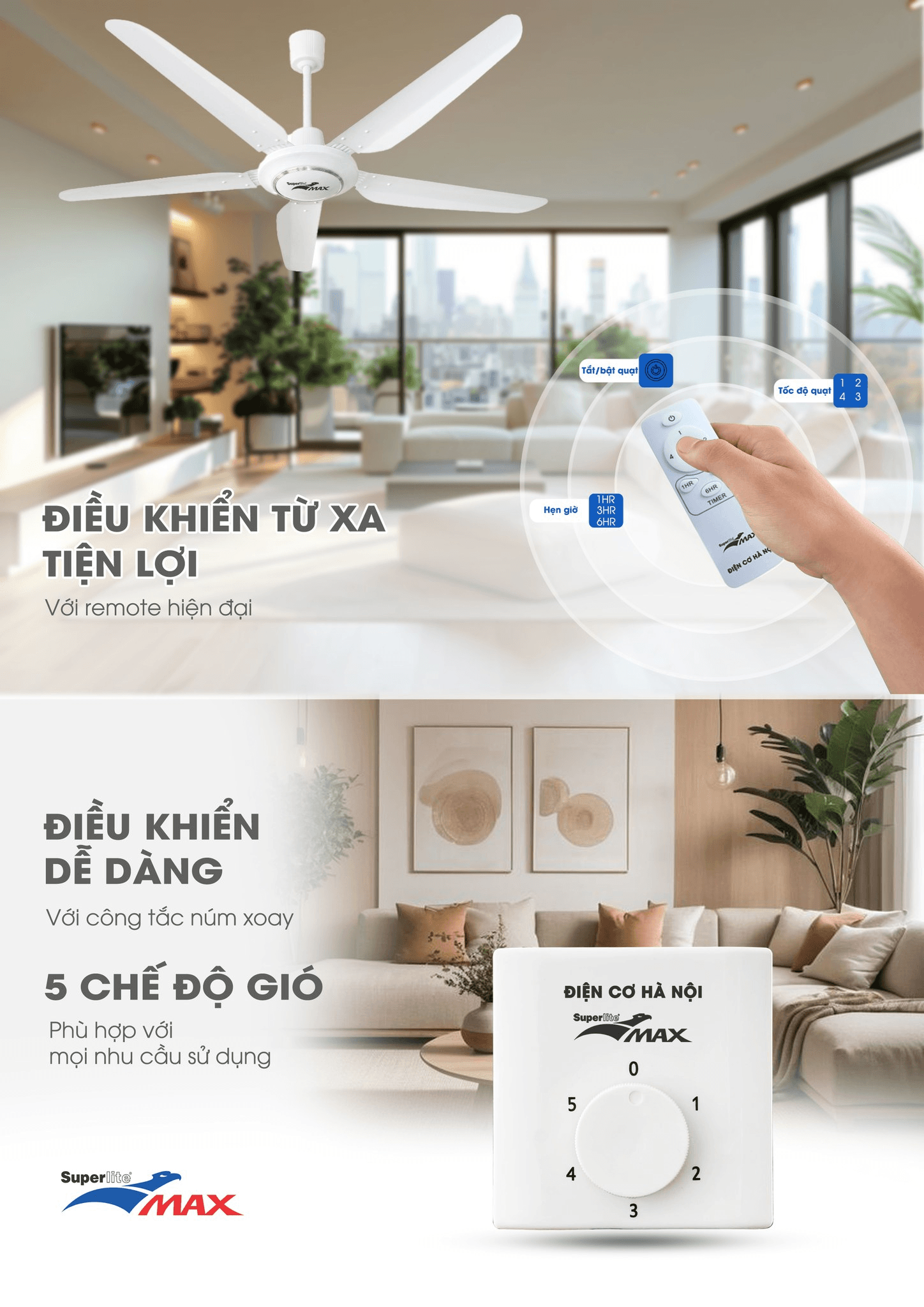 Quạt trần 5 cánh Superlite Max CF-565C (95W)
