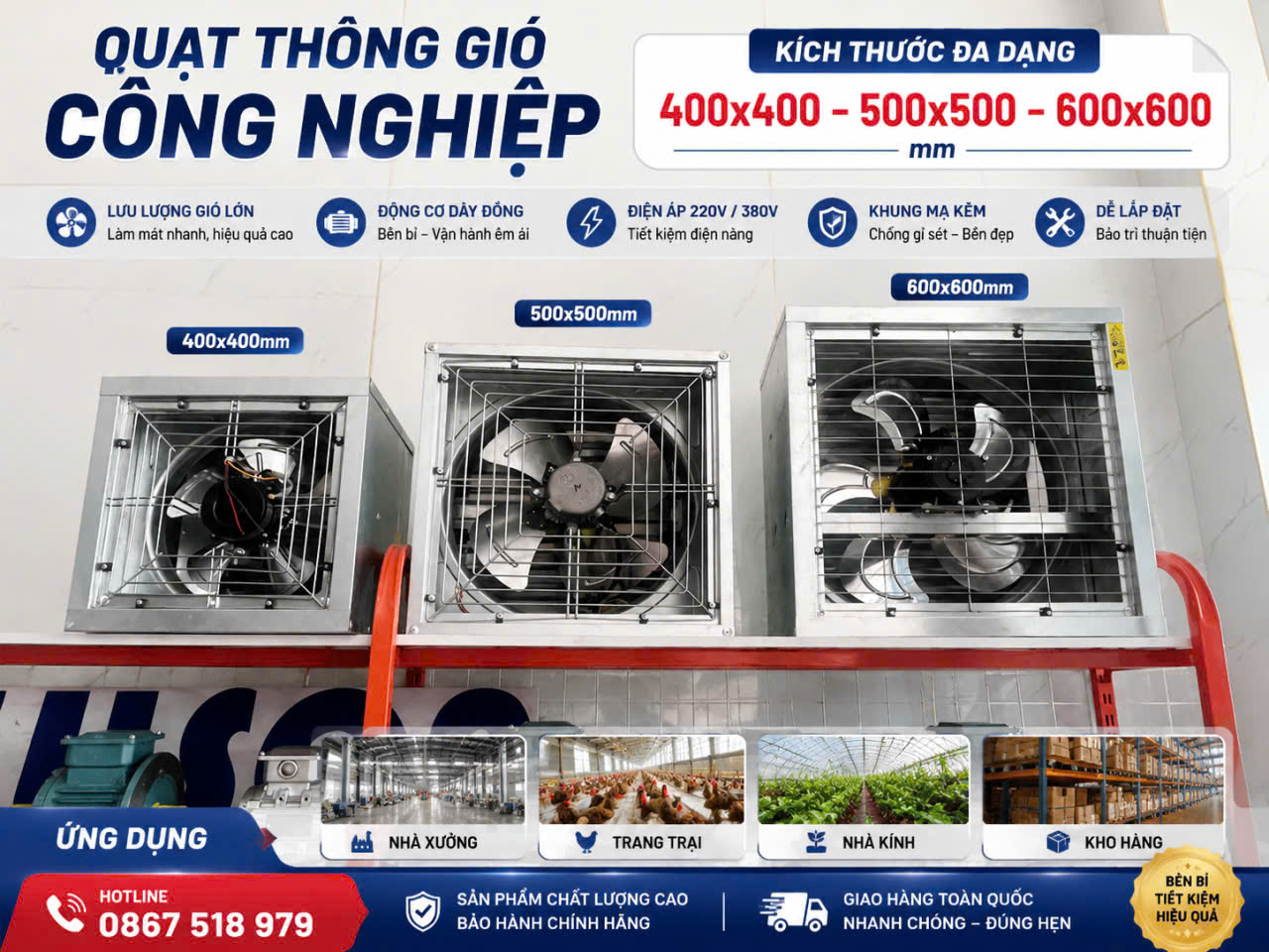 Quạt thông gió vuông 500x500mm