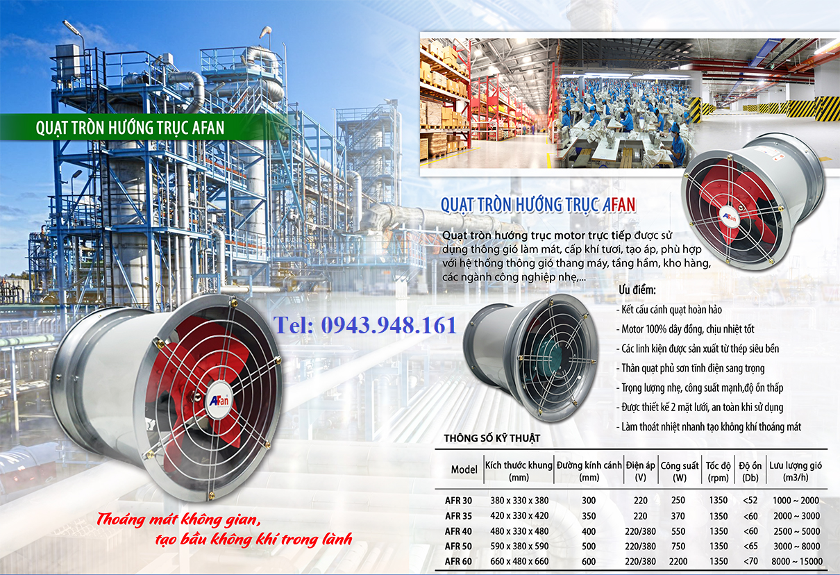 thông số kỹ thuật quạt tròn afan afr